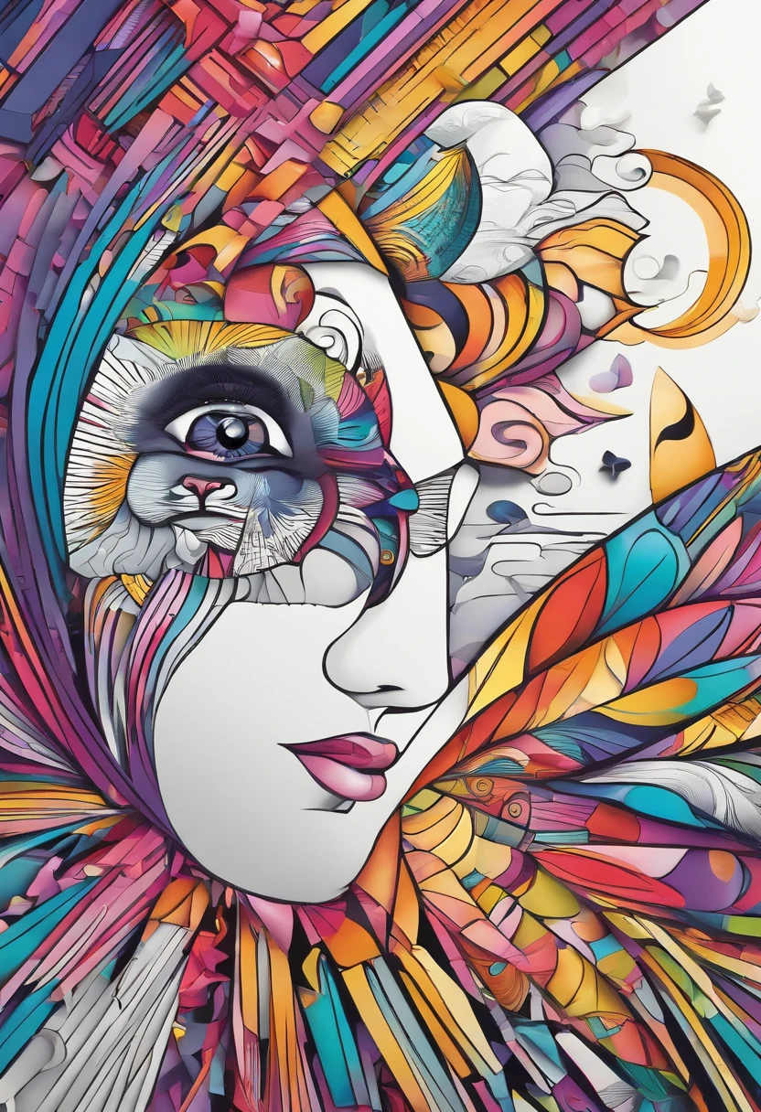 inkpunk, vector style art, young nude woman professional art (naked sexy woman), complex art, ((high detail)) multicolored. ((absurdly high quality)