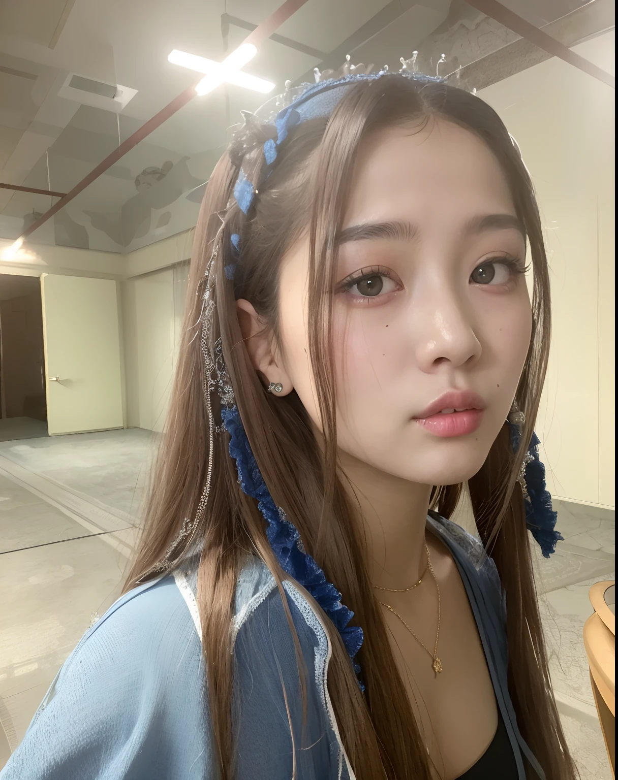 Woman wearing a blue headscarf in a room, dilraba dilmurat, ulzzang, Blackpink Jennie, Chiho, Jaeyeon Nam, Heonhwa Choe, Sakimichan, Jinyoung Shin, Jossi de Blackpink, Hermosa Delphine, Retrato de Jossi de Blackpink, Parque Ji-min, Gongbi