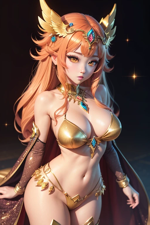 anime style; 3d; glitter; amber stone goddess