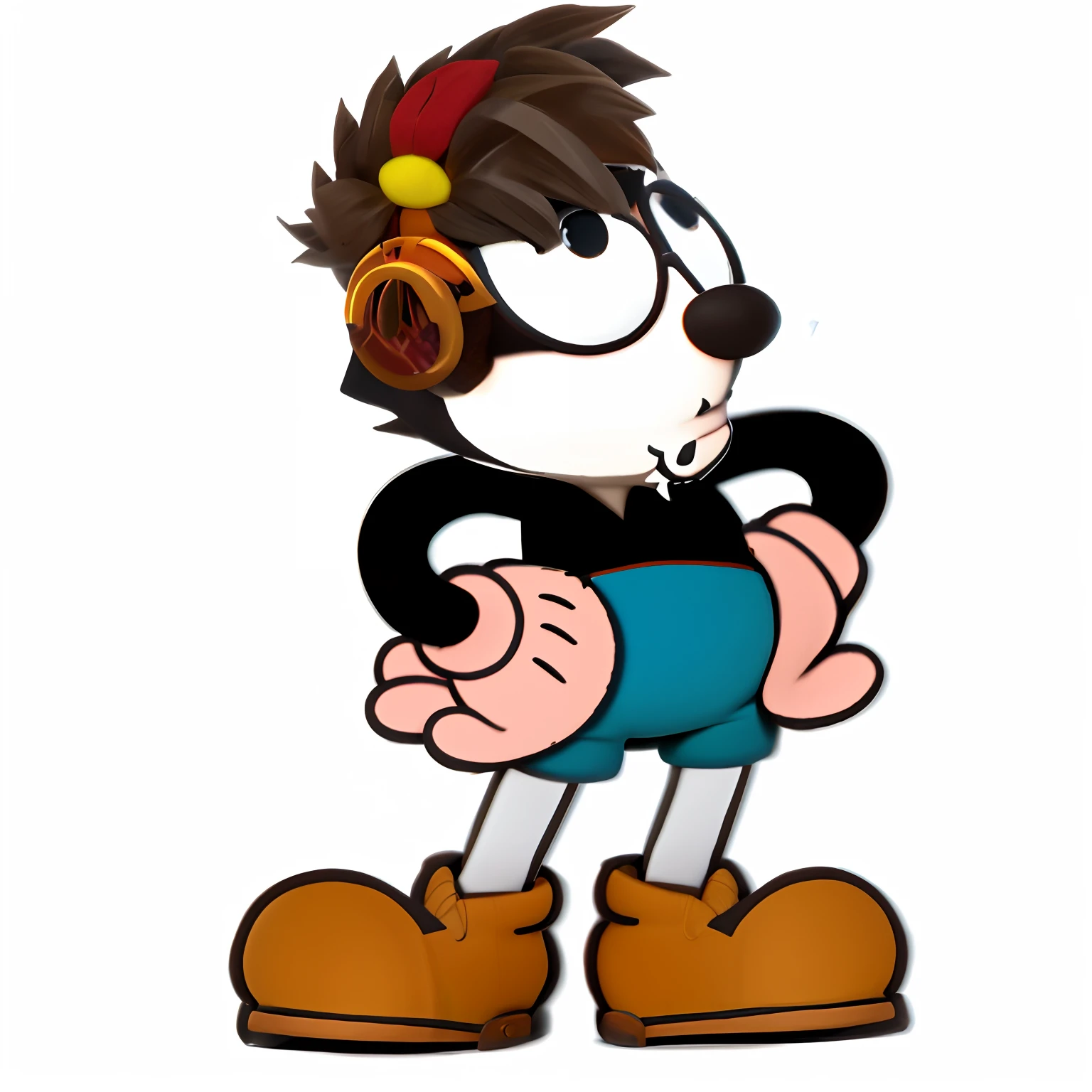 um personagem de desenho animado com um fone de ouvido e um par de sapatos, estilo loony toons, personagem de desenho animado, peludo estilizado da disney, estilo loony tunes, anthropomorphic hedgehog, Arte no estilo de Joshy Sly, cartunesco bonito, Caricato e simplista, arte dos desenhos animados, Pateta, desenho animado pateta, cutecore clown