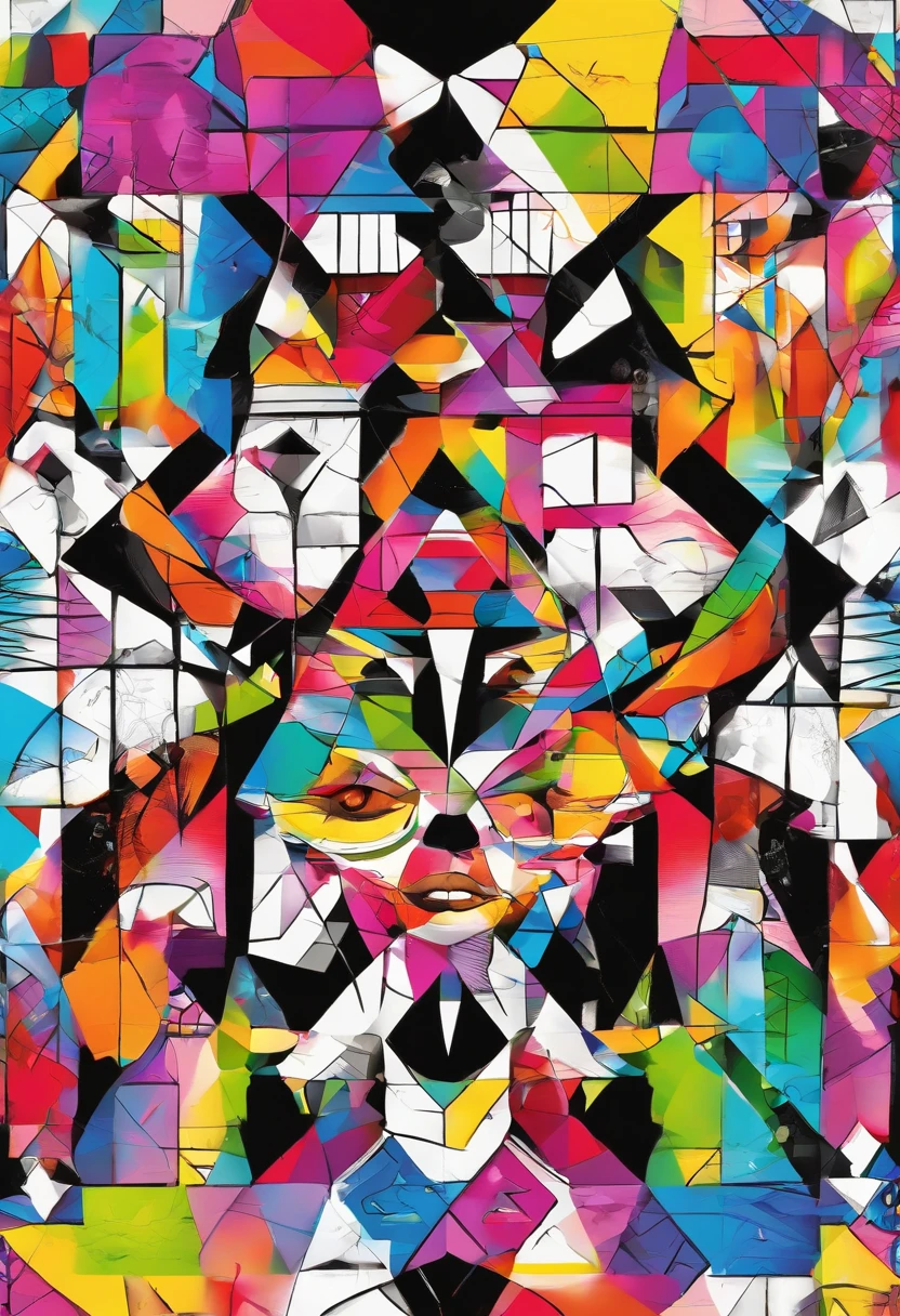 grafismo, diverse and playful geometric figures, Rainbow, romero britto, uma gata head, juba bem detalhada ((fundo branco)), olhos penetrantes, gatinha colorida, delicada e alegre, abstrato, epic instagram, art-station, toque de estilo splash de tinta colorida+, contorno, hiperdetalhado intricadamente detalhado, genial, detalhes intrincados, tela inicial, cores complementares, conceito realista abstrato romero britto de arte, 8K, obra-prima do deviantart, oil-painting, pinceladas pesadas, pingos de tinta, artes de salpicos.