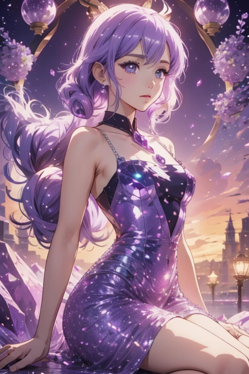 anime style; 3d; glitter; horoscope sign Cancer; color lavender; Crab details; ♋ symbol; amethyst stone;
