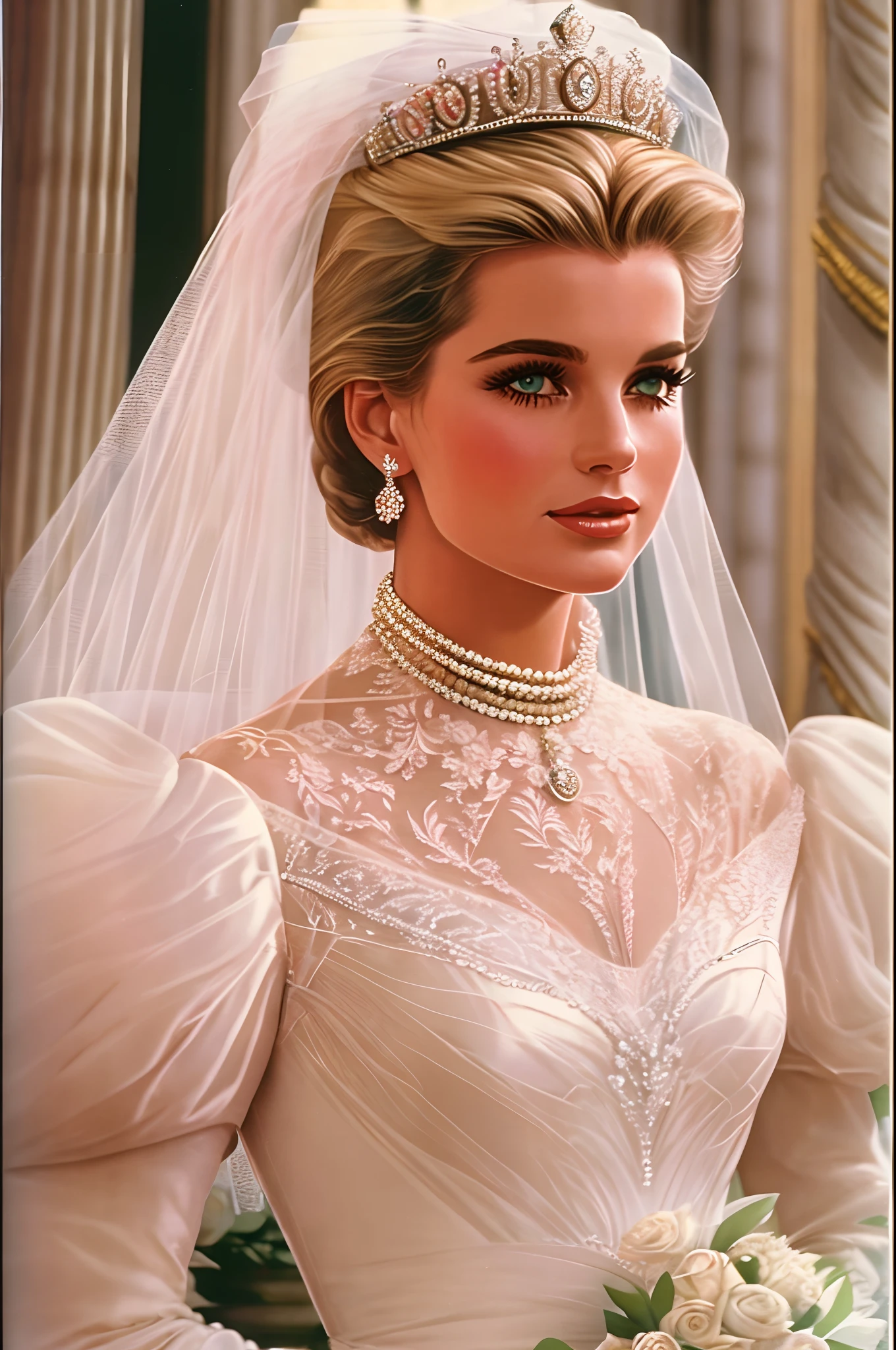 A close up of a woman in a wedding dress with a tiable - SeaArt AI