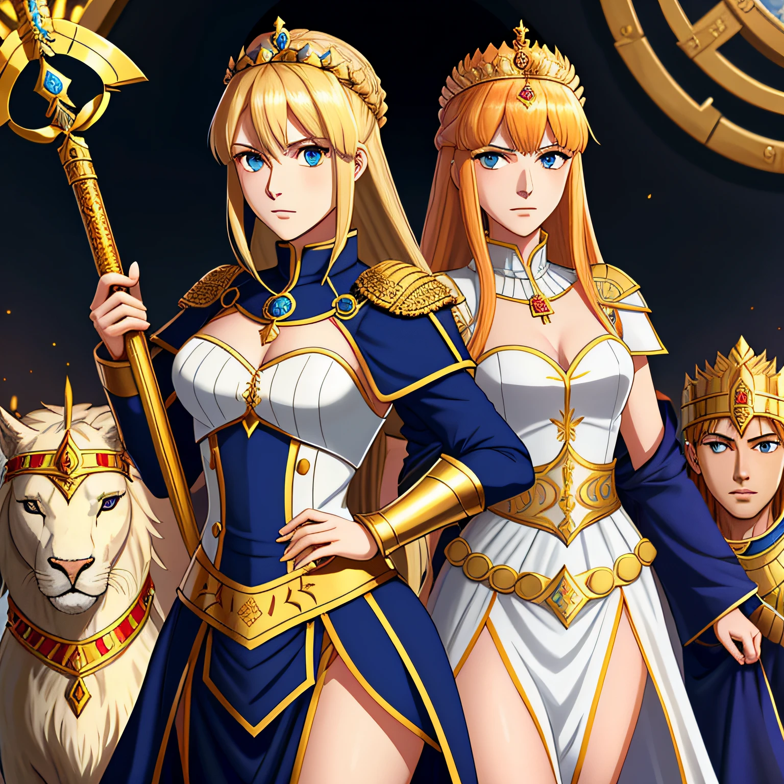 un primer plano de una mujer con un vestido blanco, rojo y joyas de oro, Zenobia, La diosa griega Afrota, La diosa Hera luciendo enojada, Diosa romana, Diosa antigua, Diosa griega, Nero Claudius de fate, estilo humano, ojos verdes, ropa egipcia, egipto, pelo rubio, fate, artoria pendragon, mujer joven, rubia, fate zero, artoria pendragon de fate