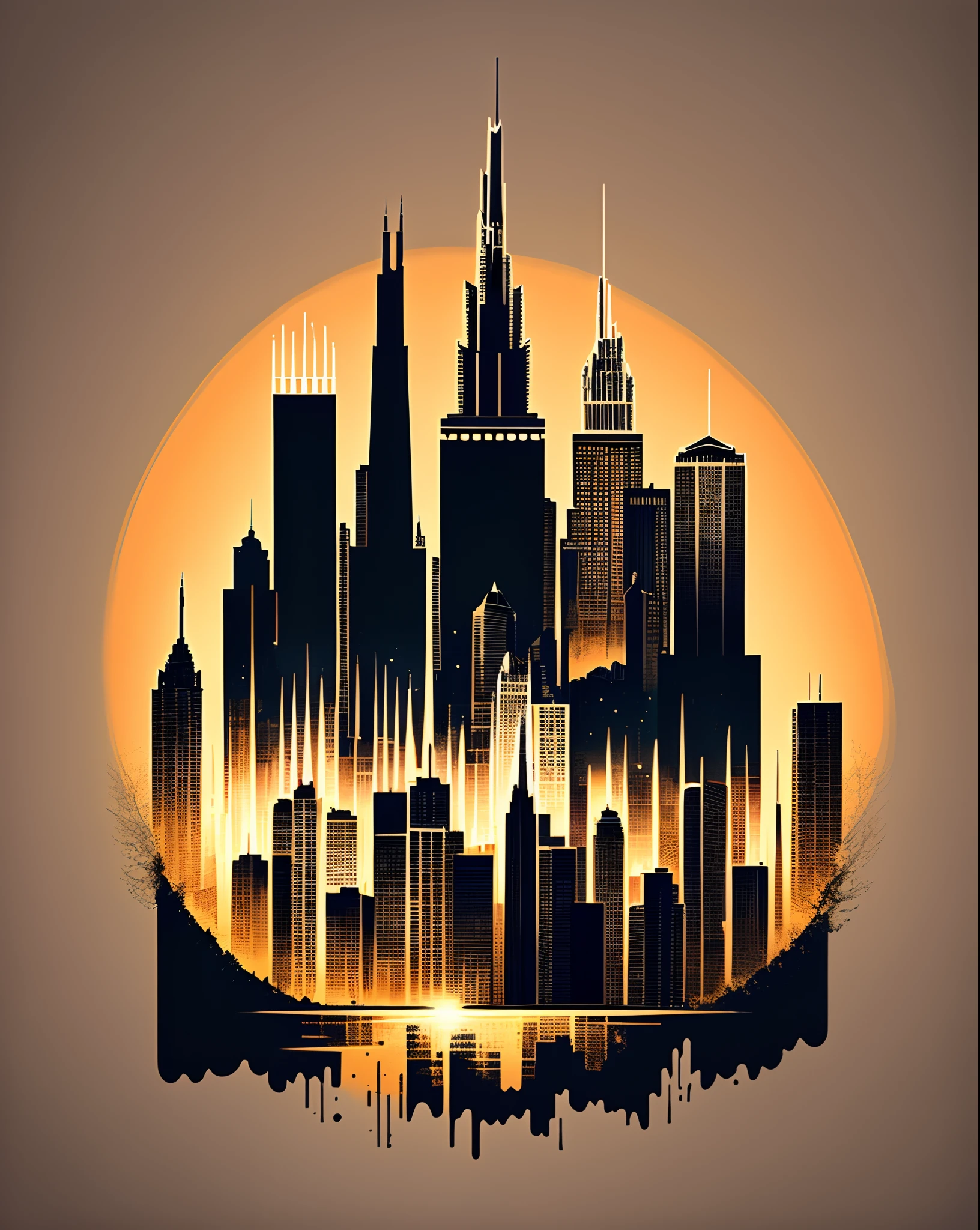 Chicago themed art for school band with instruments (make very minimalistic)