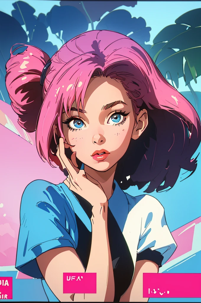 (best quality, masterpiece), 1girl, 1980s \(style\), looking at viewer, pinup \(style\), upper body,