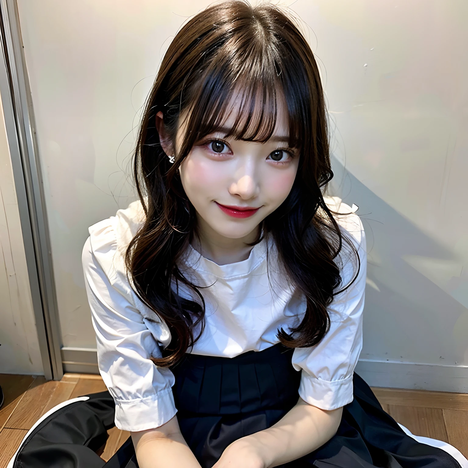 (8K, RAW photo:1.2),detailed face and eyes,最high quality, Super high resolution, very detailed ,intricate details ,muste piece ,pretty girl , soft movie-like light, hyper detail,sharp focus, high quality,Breasts out,bob cut,black haired,NSFW, smile, zettai ryouiki, skirt, sit on a chair, spread your legs, show panties、student、Panty shot