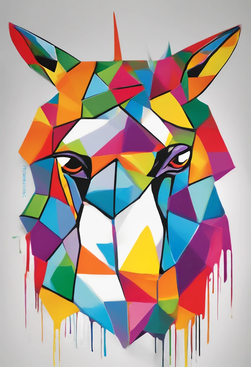 grafismo, diverse and playful geometric figures, Rainbow, romero britto, a donkey, donkey, donkey, donkey from the northeastern Brazilian hinterland, jumentinho head, juba bem detalhada ((fundo branco)), olhos penetrantes, jumento colorido e alegre, abstrato, epic instagram, art-station, toque de estilo splash de tinta colorida+, contorno, hiperdetalhado intricadamente detalhado, genial, detalhes intrincados, tela inicial, cores complementares, conceito realista abstrato romero britto de arte, 8K, obra-prima do deviantart, oil-painting, pinceladas pesadas, pingos de tinta, artes de salpicos.