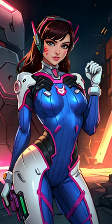 D.va (overwatch 2 version\), d.va /(overwatch 2/),  , d.va, Mulher bonita, mercenary, heroico, , sentado de pernas cruzadas, molhadas, seios longos, estilo cyberpunk realista detalhado, cabelo marrom, rabo de cavalo obra-prima, extrema qualidade, olhos perfeitos, perfect irises, olhos corretos,  corpo perfeito, rosto perfeito, cinematiclight, desenho digital, decote, seios grandes cheios e gosdos, 1girl apenas, 2 pernas apenas, two arms, corpo perfeito, matural female, soft hands, perfeitas e detalhadas, disparando sua arma, fundo detalhado, bushy eyelashes,  maquiagem, sombra, curvilinear,