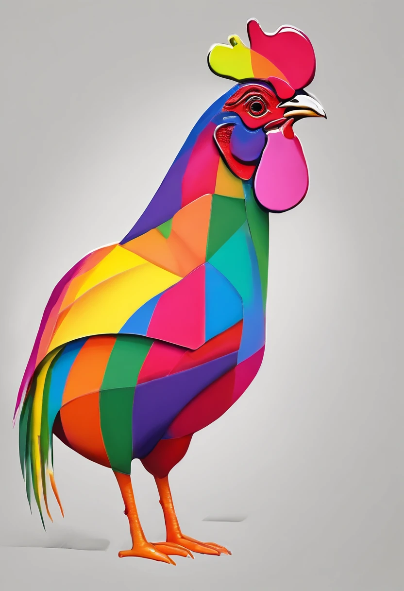 grafismo, diverse and playful geometric figures, Rainbow, romero britto, A chicken from the Brazilian northeastern hinterland, galinha head, juba bem detalhada ((fundo branco)), olhos penetrantes,galinha colorida e alegre, Art Watercolor Painting Oil Paint, abstrato, epic instagram, art-station, toque de estilo splash de tinta colorida+, contorno, hiperdetalhado intricadamente detalhado, genial, detalhes intrincados, tela inicial, cores complementares, conceito realista abstrato romero britto de arte, 8K, obra-prima do deviantart, oil-painting, pinceladas pesadas, pingos de tinta, artes de salpicos.