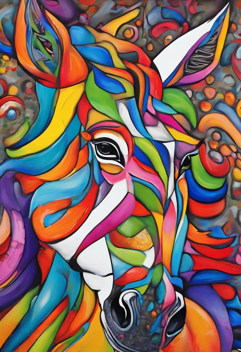 grafismo, diverse and playful geometric figures, Rainbow, romero britto, A donkey from the Brazilian northeastern hinterland, jumento head, juba bem detalhada ((fundo branco)), olhos penetrantes, animal asno burro jumento jegue colorida e alegre, Art Watercolor Painting Oil Paint, abstrato, epic instagram, art-station, toque de estilo splash de tinta colorida+, contorno, hiperdetalhado intricadamente detalhado, genial, detalhes intrincados, tela inicial, cores complementares, conceito realista abstrato romero britto de arte, 8K, obra-prima do deviantart, oil-painting, pinceladas pesadas, pingos de tinta, artes de salpicos.