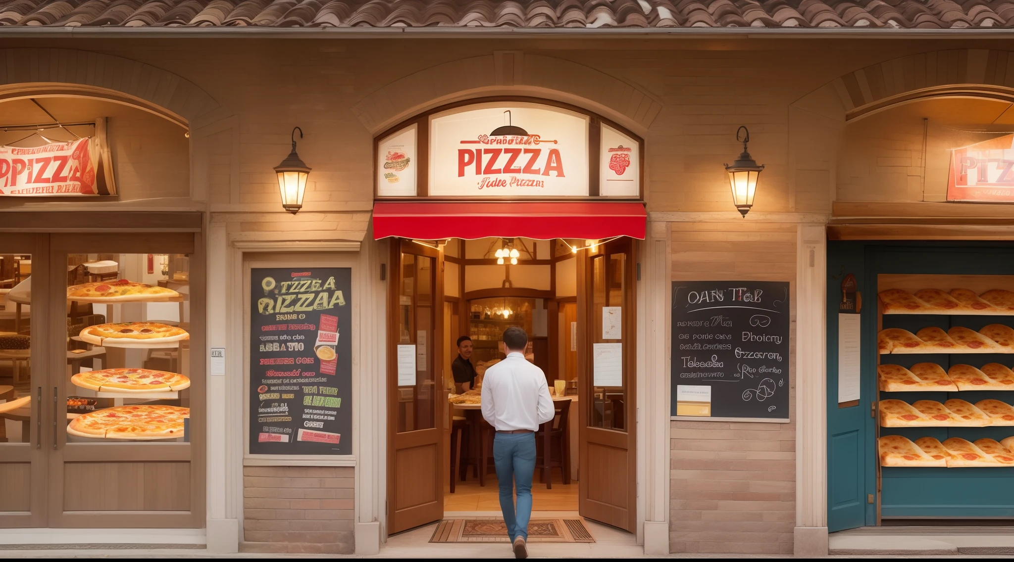 Create a pizza banner and write "Pizza mrT : Easy to book a table - Enjoy great food at our restaurant!"