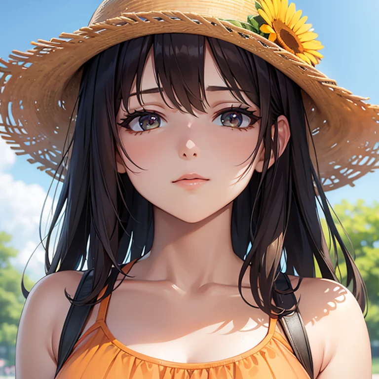 A woman, at the park, sunny day, orange sundress, RAW, UHD, 8K - SeaArt AI