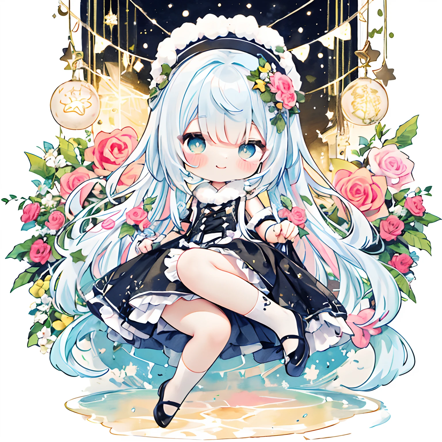 (PastelColors:1.3)、(Cute illustration:1.3)、(watercolor paiting:1.1)、,(Chibi、Lori:0.9)、 Dress, knee sox, Lace, Christmas Colors:1.3、Holly、Flower Arrangement Wreath Background、show the grinps、From left to right: Side、
细致背景、1girl in、Open your mouth and smile、Beautifully detailed、Moya、colourfull、marble、Particles of light、patterns、
Detailed drawing、Vibrant colors、striking contrast、intricate detailes、Delicate depiction、Luminescent、full body Esbian、Beautiful facial features、Brightly colored eyes、Wearing intricate and delicate ornaments、glowing aura、Radiant hair,Illuminated by the morning light、 Very delicate and beautiful,sharp and strong shiny eyes, Magenta eye color, Smiling,