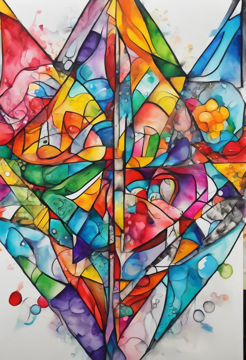 grafismo, diverse and playful geometric figures, Rainbow, romero britto, The thought slipping through your fingers and the confusion of memory ((fundo branco e preto)), contrastes exacerbados, olhos penetrantes, colorida e alegre, Dull and sad, Art Watercolor Painting Oil Paint, abstrato, epic instagram, art-station, toque de estilo splash de tinta colorida+, contorno, hiperdetalhado intricadamente detalhado, genial, detalhes intrincados, tela inicial, cores complementares, conceito realista abstrato romero britto de arte, 8K, obra-prima do deviantart, oil-painting, pinceladas pesadas, pingos de tinta, artes de salpicos.