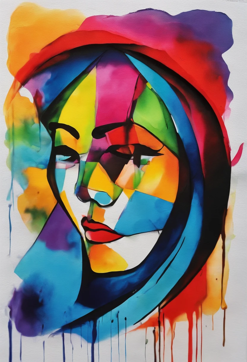 grafismo, diverse and playful geometric figures, Rainbow, romero britto, The thought slipping through your fingers and the confusion of memory ((fundo branco e preto)), contrastes exacerbados, olhos penetrantes, colorida e alegre, Dull and sad, Art Watercolor Painting Oil Paint, abstrato, epic instagram, art-station, toque de estilo splash de tinta colorida+, contorno, hiperdetalhado intricadamente detalhado, genial, detalhes intrincados, tela inicial, cores complementares, conceito realista abstrato romero britto de arte, 8K, obra-prima do deviantart, oil-painting, pinceladas pesadas, pingos de tinta, artes de salpicos.