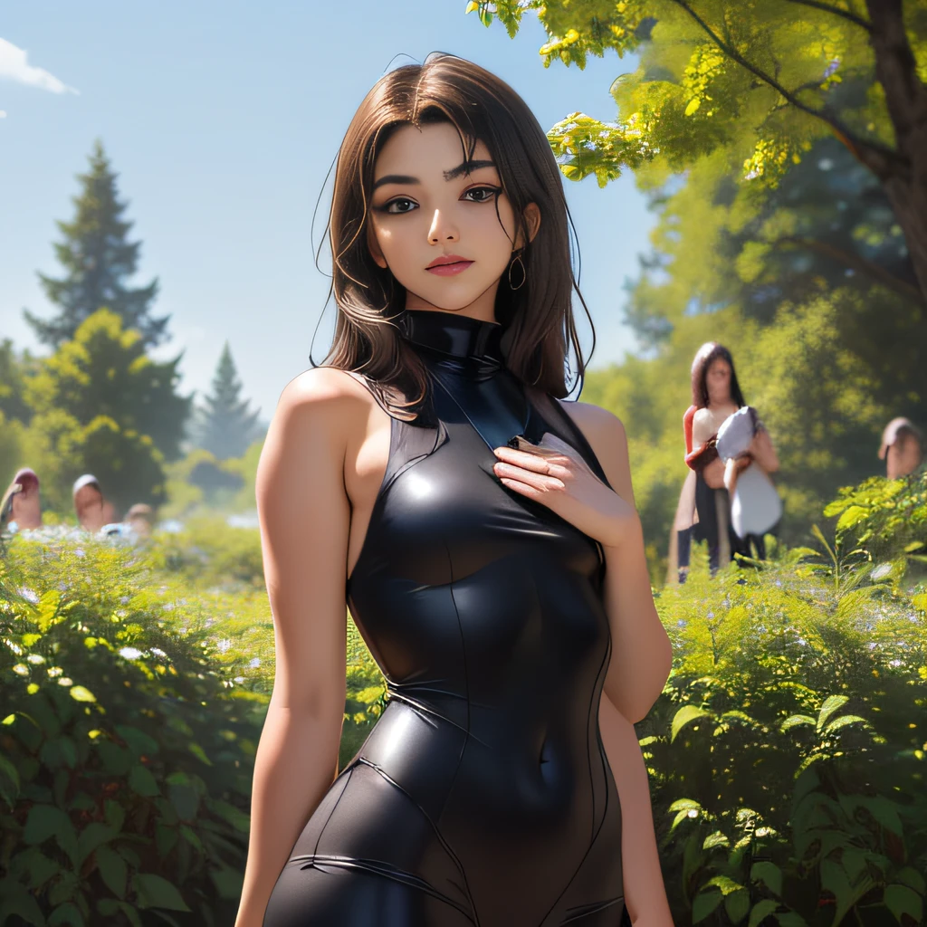 (Extremely detailed 8k wallpaper:2), (photo:2), (soigne Beautiful girl:2), (gives a lecture to friends:2), detailed (Face and eyes), (hyper realistic:1), (highly detailed:1), (epic realistic:1), rim light, (maximum details:1), cozy, (fullbody:1), (looking at viewer:2), (Woman's Attractive Qualities:2), (Attractive Woman:2), (Attractive:2), Smile, Intelligence, Empathy, Gracefulness, Sense of Style, Fitness, Grooming, Optimism, (Sensitivity:2), Sincerity, Romantic Gestures, Playfulness, Fashion Sense, (Sensuality:2), Charm, Modesty, Thoughtfulness, (Femininity:1), Flirtatiousness, Warmth, (Physical attractiveness:2), A beautiful smile, A love of life, strength and power, vulnerability, curiosity, wonder, love, (nature background:2), kawaii, waifu, Beautiful breasts, (attractive body:2), (Beautiful body:2), Beautiful pose, attractive pose, (spread legs:1.0), hot pose, provocative pose, (demi-season black clothes:1), (sexy black clothes:1), (classic black clothes:2), (elegant black clothes:2), (European clothes:2), (black turtleneck:2), detailed clothes