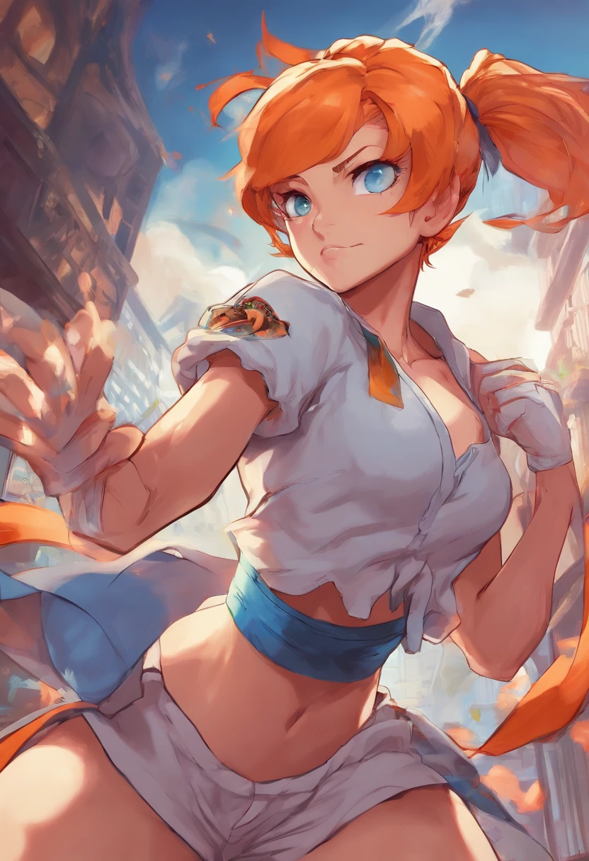 (Masterpiece, Best quality), 1girll,  misty pokemon, Short hair, Orange hair, Blue eyes