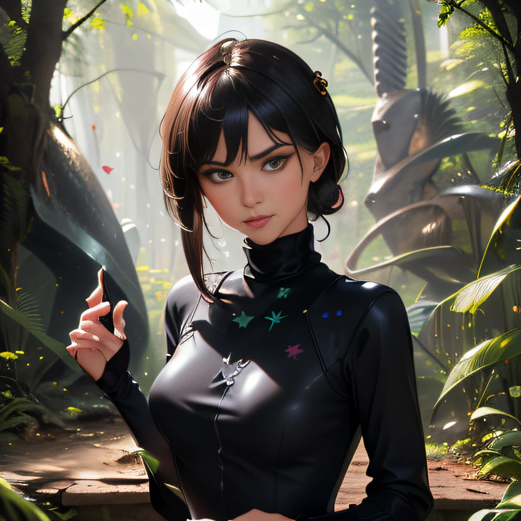 (extremely detailed 8K wallpaper), (SFW:2), (photo:2), (Neat beautiful girl:2), (gives a lecture to friends:2), Detailed (Face & Eyes), (hyper realistic:1), (Highly detailed:1), (Epic Realistic:1), rim light, (Maximum details:1), Cosy, (body complet:1), (looking a viewer:2), (Attractive qualities of a woman:2), (attractive female:2), (Attractive:2), Smile, intelligence, sympathy, Grace, A sense of style, Fitness, Care, optimism, (sensitivity:2), frankness, Romantic gestures, playfulness, Fashion Sense, (sensuality:2), charm, modesty, Thoughtfulness, (femininity:1), flirtatiousness, warmth, (Physical Attractiveness:2), beautiful smile, Love of Life, Strength and power, Vulnerability, curiosity, wonder, Love, (Nature's prehistory:2), Kawaii, waifu, beautiful breasts, (attractive body:2), (handsome body:2), BEAUTIFUL POSE, attractive pose, (Spread legs:1.0), Hot Pose, provocative pose, (Demi-Season Black Clothing:1), (sexy black clothes:1), (Classic Black Clothing:2), (Elegant Black Clothing:2), (European Clothing:2), (black turtleneck:2), detailed fabrics