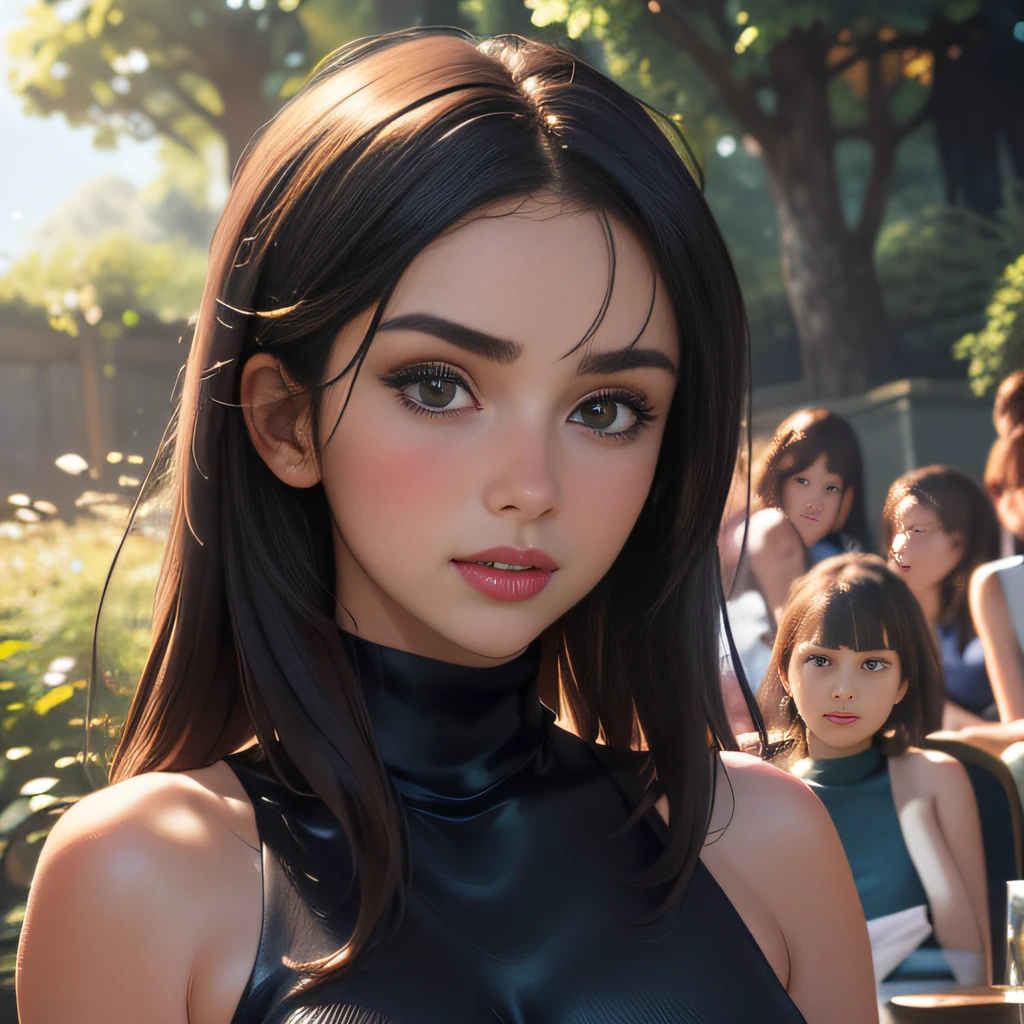 (Extremely detailed 8k wallpaper), (sfw:2), (photo:2), (soigne Beautiful girl:2), (gives a lecture to friends:2), detailed (Face and eyes), (hyper realistic:1), (highly detailed:1), (epic realistic:1), rim light, (maximum details:1), cozy, (fullbody:1), (looking at viewer:2), (Woman's Attractive Qualities:2), (Attractive Woman:2), (Attractive:2), Smile, Intelligence, Empathy, Gracefulness, Sense of Style, Fitness, Grooming, Optimism, (Sensitivity:2), Sincerity, Romantic Gestures, Playfulness, Fashion Sense, (Sensuality:2), Charm, Modesty, Thoughtfulness, (Femininity:1), Flirtatiousness, Warmth, (Physical attractiveness:2), A beautiful smile, A love of life, strength and power, vulnerability, curiosity, wonder, love, (nature background:2), kawaii, waifu, Beautiful breasts, (attractive body:2), (Beautiful body:2), Beautiful pose, attractive pose, (spread legs:1.0), hot pose, provocative pose, (demi-season black clothes:1), (sexy black clothes:1), (classic black clothes:2), (elegant black clothes:2), (European clothes:2), (black turtleneck:2)