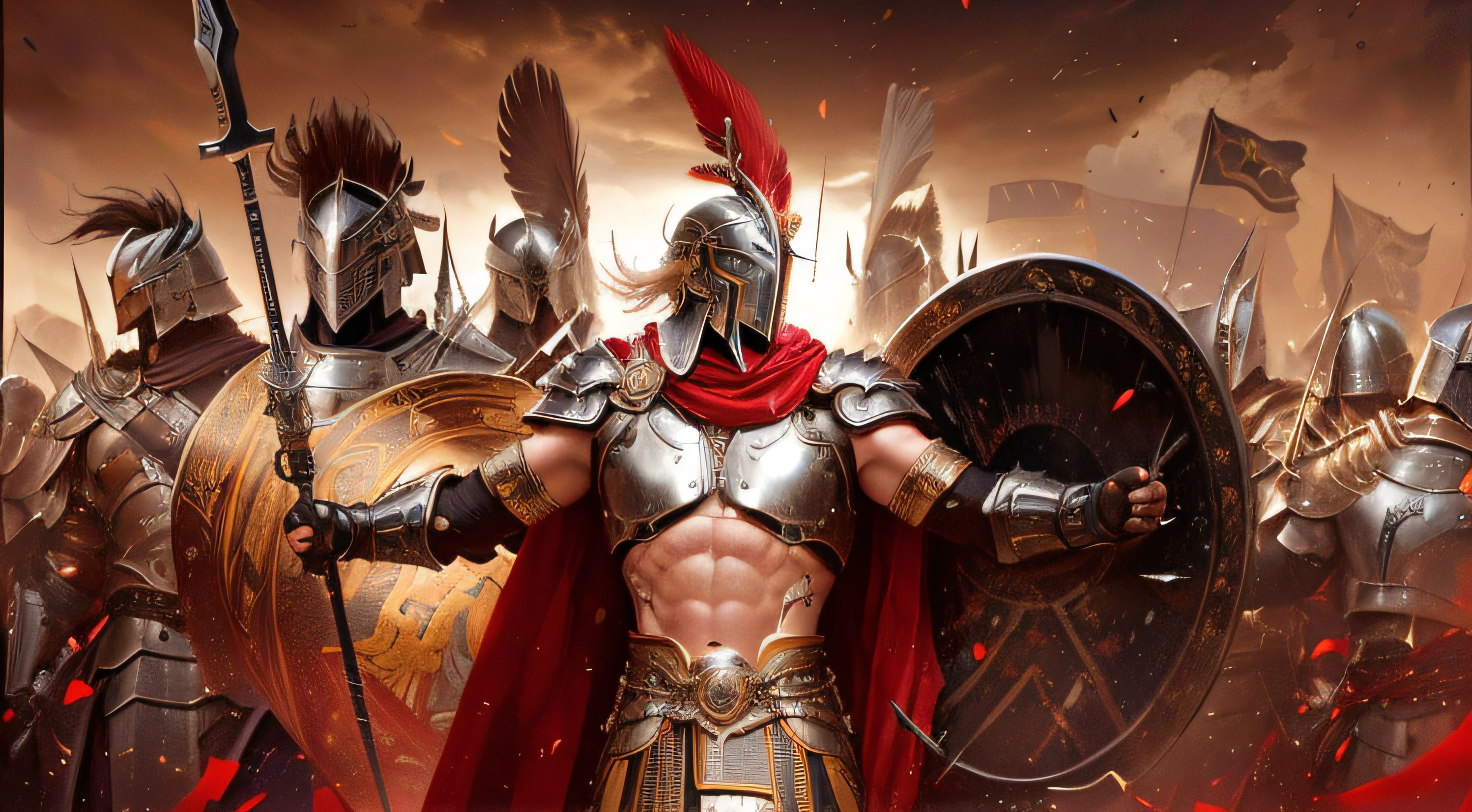 Imagen de un hombre con un traje eespartanoo sosteniendo una espada, Guerrero eespartanoo, Llevando a los eespartanoos a la batalla, Vestido con armadura eespartanoa, Rabia eespartanoa, espartano, Armadura eespartanoa, Eespartanoo sonriente, Ares con armadura pesada y espada, an angry muscular army general, 300 the movie, Soldado antiguo, Ares, Retrato del dios griego Ares