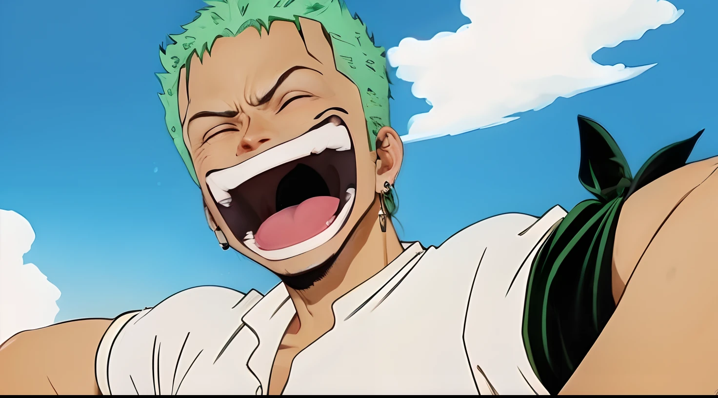 Hyperrealistic version of Zoro laughing, hyperdetailed, 8k, hyperrealistic