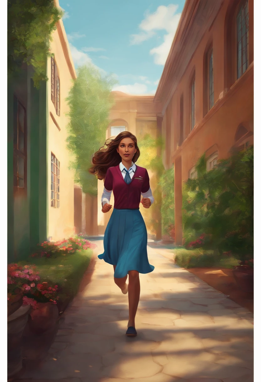 Running girl in school uniform