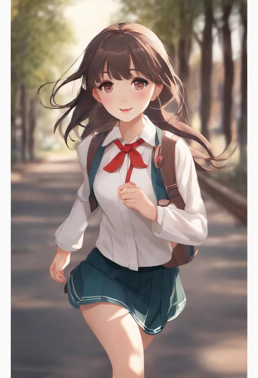 Running girl in school uniform