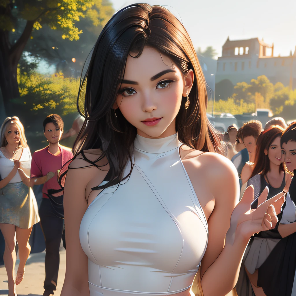 (Extremely detailed 8k wallpaper), (sfw:2), (photo:2), (soigne Beautiful girl:2), (Beautiful hands:1), (gives a lecture to friends:2), (hyper realistic:1), (highly detailed:1), (epic realistic:1), rim light, (maximum details:1), cozy, (fullbody:1), (looking at viewer:2), (Woman's Attractive Qualities:2), (Attractive Woman:2), (Attractive:2), Smile, Intelligence, Empathy, Gracefulness, Sense of Style, Fitness, Grooming, Optimism, (Sensitivity:2), Sincerity, Romantic Gestures, Playfulness, Fashion Sense, (Sensuality:2), Charm, Modesty, Thoughtfulness, (Femininity:1), Flirtatiousness, Warmth, (Physical attractiveness:2), A beautiful smile, A love of life, strength and power, vulnerability, curiosity, wonder, love, (nature background:2), kawaii, waifu, Beautiful breasts, (attractive body:2), (Beautiful body:2), Beautiful pose, attractive pose, (spread legs:1.0), hot pose, provocative pose, (demi-season clothes:1), (sexy black clothes:), (classic clothes:2), elegant clothes, (European clothes:2)