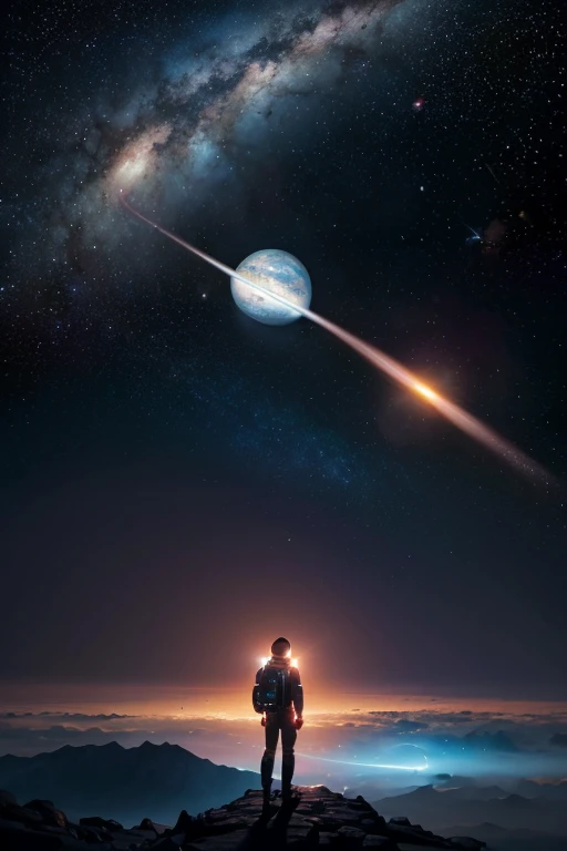 "(best quality,realistic:1.2),vibrant colors,space,cosmic,extraterrestrial,eye-catching,breathtaking views,immersive,futuristic,otherworldly,highly detailed,hyper-realistic,interstellar travel,dazzling light effects,astronaut in a spacesuit,intergalactic exploration,nebulae and galaxies,star clusters and constellations,colorful celestial bodies,distant planets and moons,surreal landscapes,spacecraft and space stations,zero-gravity experience,deep space adventure,scientific discoveries,expanding universe"