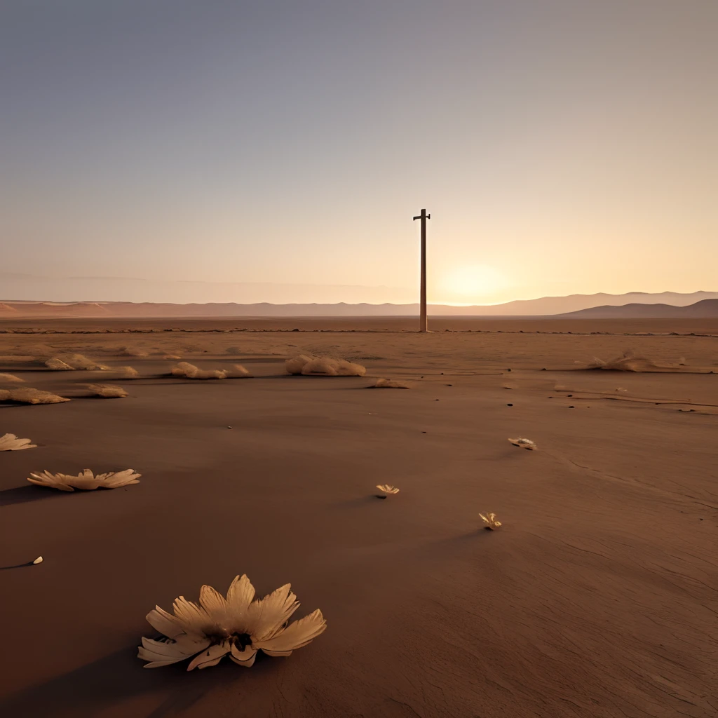 (best quality,ultra-detailed,highres:1.2),desolate landscape,dry and lifeless,barren land,detailed sand,harsh sunlight,dusty atmosphere,scrubby vegetation,bleak surroundings,lonely and deserted,beige and brown color palette,deserted oasis,fading footprints,remote and untouched,cracked ground,desolated wilderness,sandy dunes,lifeless terrain,scorching heat,dried-up riverbeds,unforgiving environment,isolated and desolate,lack of vegetation,abandoned ruins,empty and silent,vast expanse of sand.