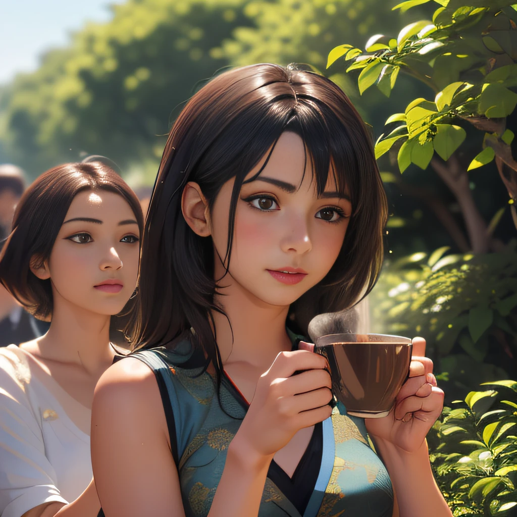(Extremely detailed 8k wallpaper), (sfw:2), (photo:2), (dressed girl:2), (soigne Beautiful girl:2), (with a cup of hot tea in hands:2), (gives a lecture to friends:2), (hyper realistic:1), (highly detailed:1), (epic realistic:1), rim light, (maximum details:1), cozy, (fullbody:1), (looking at viewer:2), (Woman's Attractive Qualities:2), (Attractive Woman:2), (Attractive:2), Smile, Intelligence, Empathy, Gracefulness, Sense of Style, Fitness, Grooming, Optimism, (Sensitivity:2), Sincerity, Romantic Gestures, Playfulness, Fashion Sense, (Sensuality:2), Charm, Modesty, Thoughtfulness, (Femininity:1), Flirtatiousness, Warmth, (Physical attractiveness:2), A beautiful smile, A love of life, strength and power, vulnerability, curiosity, wonder, love, (nature background:2), kawaii, waifu, Beautiful breasts, (attractive body:2), (Beautiful body:2), Beautiful pose, attractive pose, (spread legs:1.0), hot pose, provocative pose, (demi-season clothes:2), (sexy black clothes:), (classic clothes:2), elegant clothes