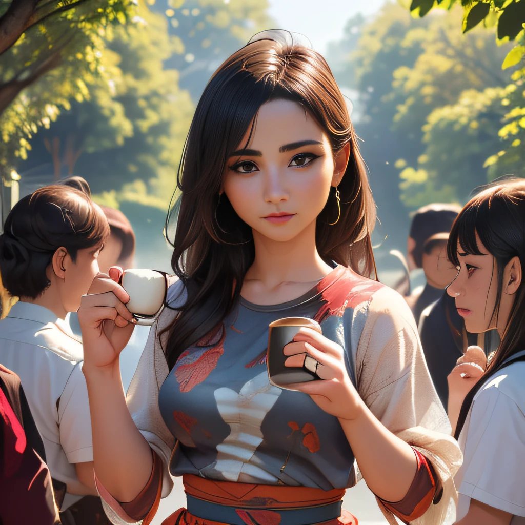(extremely detailed 8K wallpaper), (SFW:2), (photo:2), (Dressed girl:2), (Neat beautiful girl:2), (with a cup of hot tea in his hands:2), (gives a lecture to friends:2), (hyper realistic:1), (Highly detailed:1), (Epic Realistic:1), rim light, (Maximum details:1), Cosy, (body complet:1), (looking a viewer:2), (Attractive qualities of a woman:2), (attractive female:2), (Attractive:2), Smile, intelligence, sympathy, Grace, A sense of style, Fitness, Care, optimism, (sensitivity:2), frankness, Romantic gestures, playfulness, Fashion Sense, (sensuality:2), charm, modesty, Thoughtfulness, (femininity:1), flirtatiousness, warmth, (Physical Attractiveness:2), beautiful smile, Love of Life, Strength and power, Vulnerability, curiosity, wonder, Love, (Nature's prehistory:2), Kawaii, waifu, beautiful breasts, (attractive body:2), (handsome body:2), BEAUTIFUL POSE, attractive pose, (Spread legs:1.0), Hot Pose, provocative pose, (Demi-season clothing:2), (sexy black clothes:), (Classic clothes:2), elegant clothing