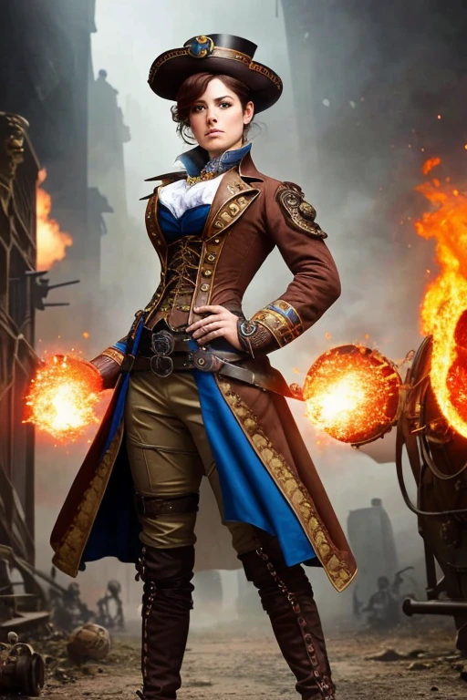 Arte em cores estilo Alex Horley, General Athletic Lined Woman Steampunk, trajando farda Azul, Dynamic shouting orders, Steampunk war scenario, Ultra HD images definition 3840x2160.