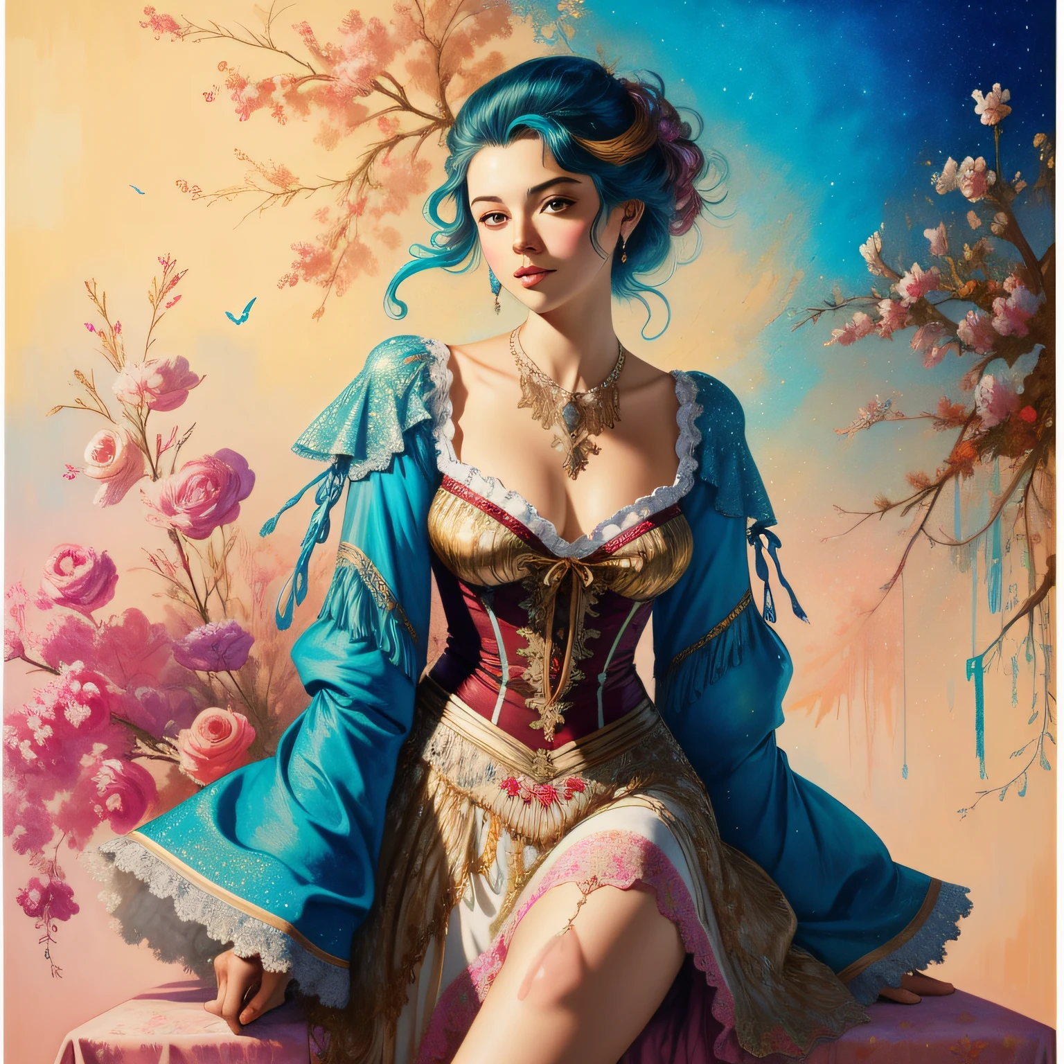 arte por Jean-Gabriel Domergue, uma adolescente bonita, arte digital, uma pintura detalhada ultra hd, estilo Jean-Baptiste Monge, brilhante, bonito, respingo, Glittering, cute and adorable, filigrana, Uplighting, luzes, extremamente, magia, surreal, fantasia, arte digital, wlop, artgerm e james jean