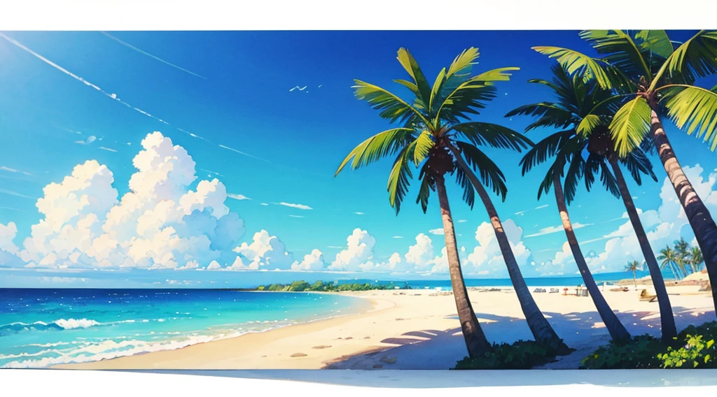 watercolor, summer sky, beach, palm tree