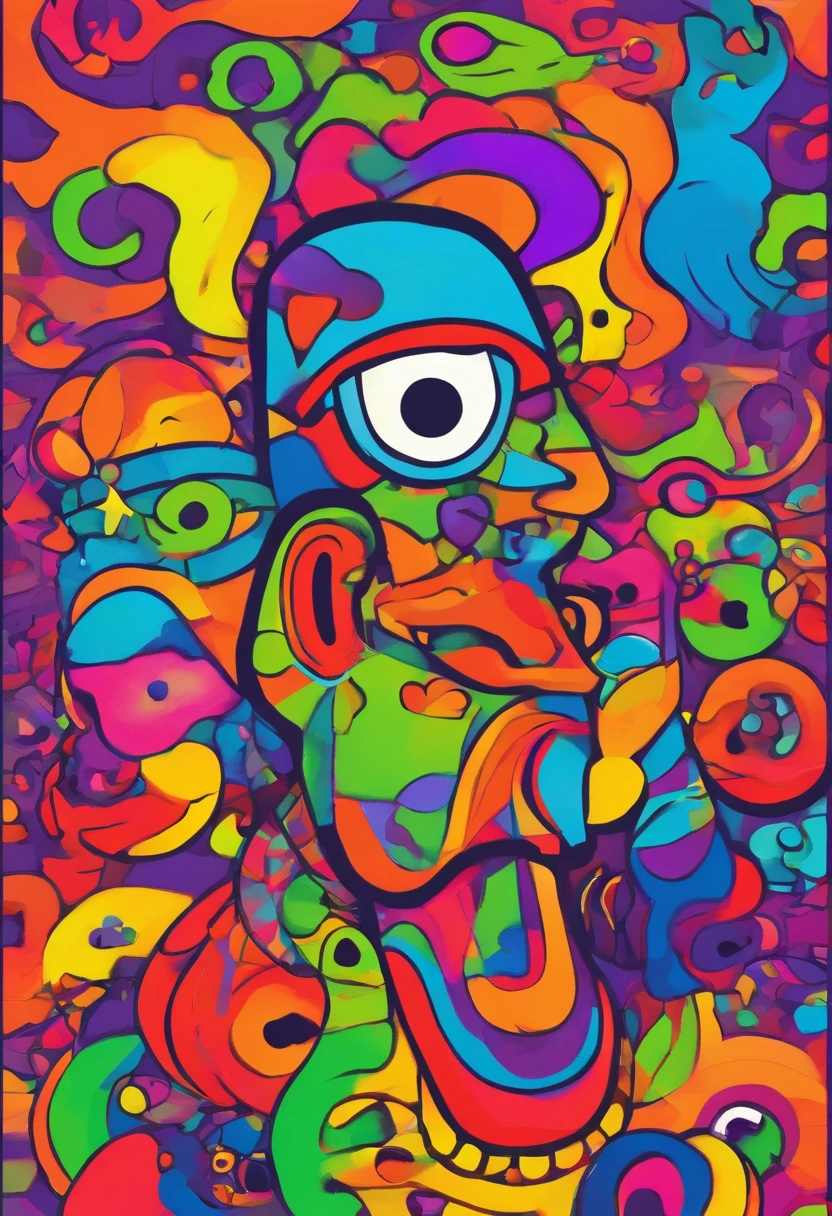 grafismo, diverse and playful geometric figures, Rainbow, romero britto, salvador dali, one dog, A domestic chicken animal in sunglasses and DJ headphones and with thought running through his fingers and the confusion of memory ((fundo branco e preto)), face da galinha de angola, as asas enormes da galinha, o bico, o microfone, o fone de ouvido, The sunglasses, contrastes exacerbados, olhos penetrantes, colorida e alegre, Dull and sad, Art Watercolor Painting Oil Paint, abstrato, epic instagram, art-station, toque de estilo splash de tinta colorida+, contorno, hiperdetalhado intricadamente detalhado, genial, detalhes intrincados, tela inicial, cores complementares, conceito realista abstrato romero britto de arte, 8K, obra-prima do deviantart, oil-painting, pinceladas pesadas, pingos de tinta, artes de salpicos.