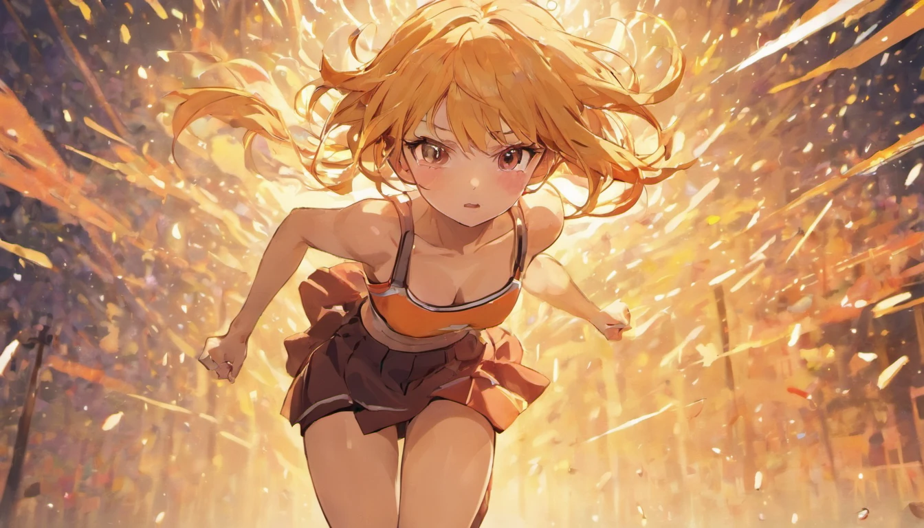 Hot tanned anime girls, running, sweating a lot, wet body, wet face