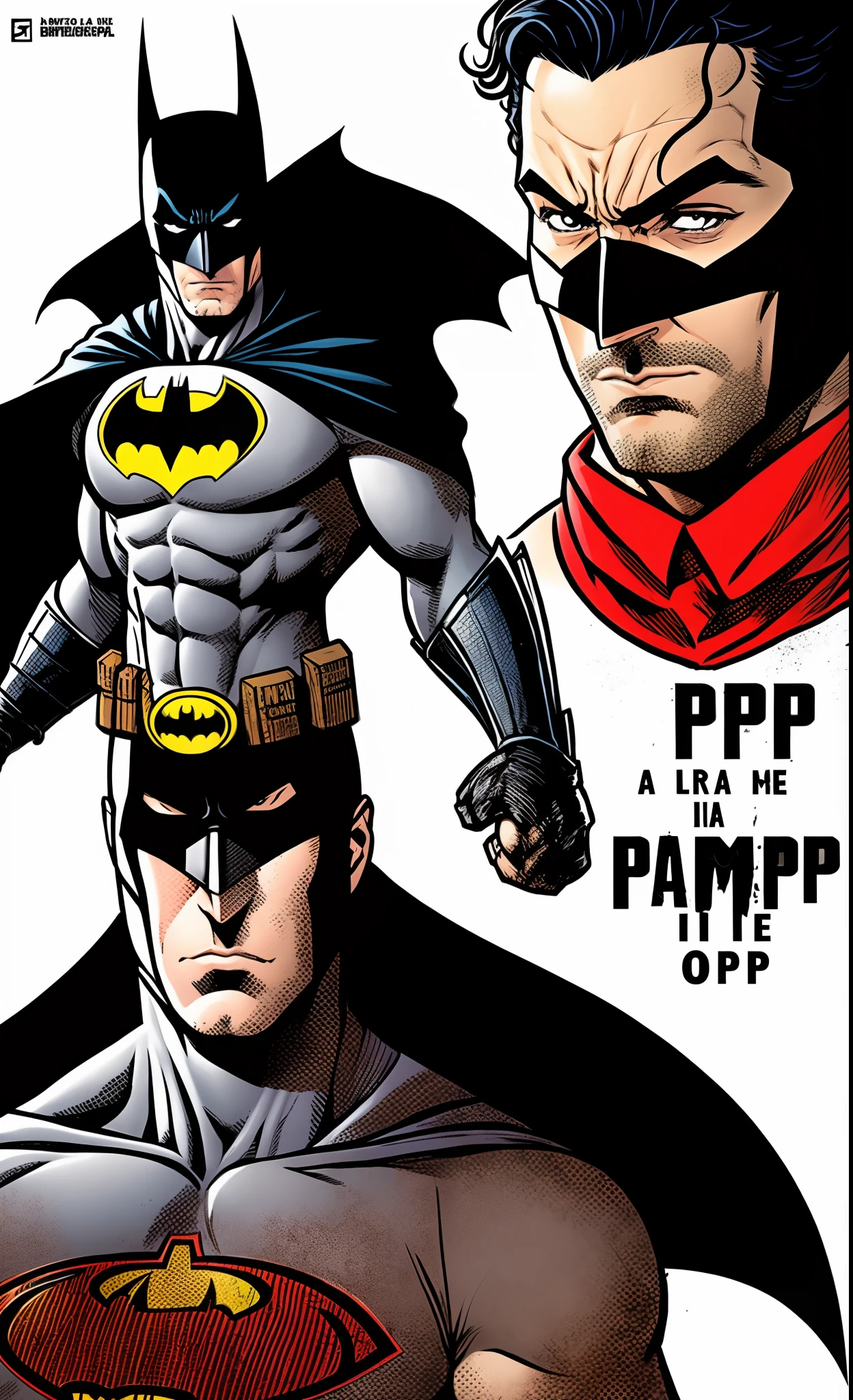 Make a Batman stomp on a character from La Casa de Papel (implorando pra o batman parar). fundo pode ser branco, foramto hq