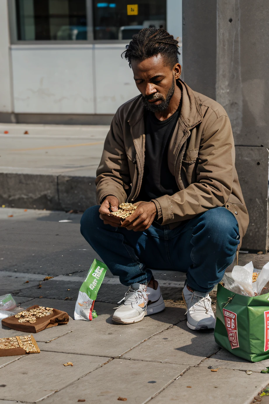 Homeless people receiving protein bars