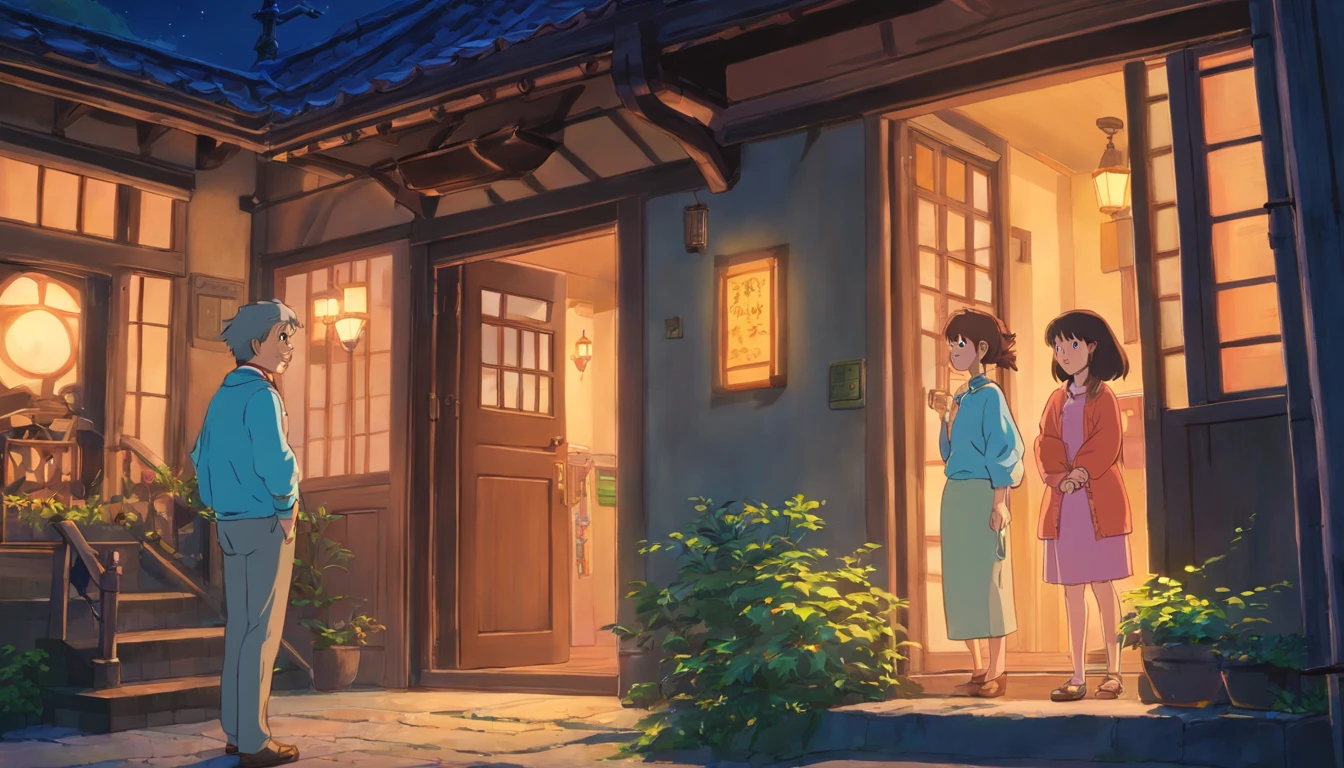 Create a Close-up illustration that represents, Amy's parents go out and leave the three friends alone in the house. Image of the three friends in the house at night. an atmosphere of supernatural horror, Use a style filter with a value of 1000 and a resolution of 8k.