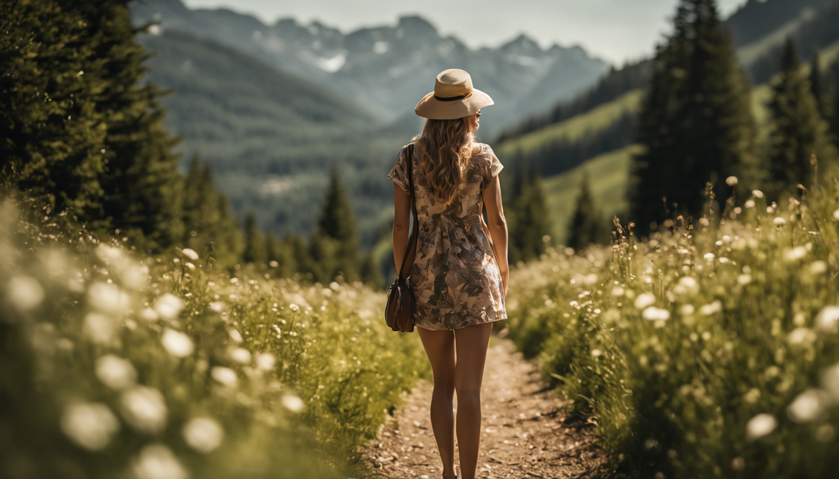 (photorealistic), women, beautiful lighting, best quality, realistic, whole figure, real image, intricate details, depth of field, mountain tourist, in summer landscape, highly detailed, high, Fujifilm XT3, outdoors, bright day, beautiful lighting, RAW photo, 8k uhd, film grain, ((bokeh))