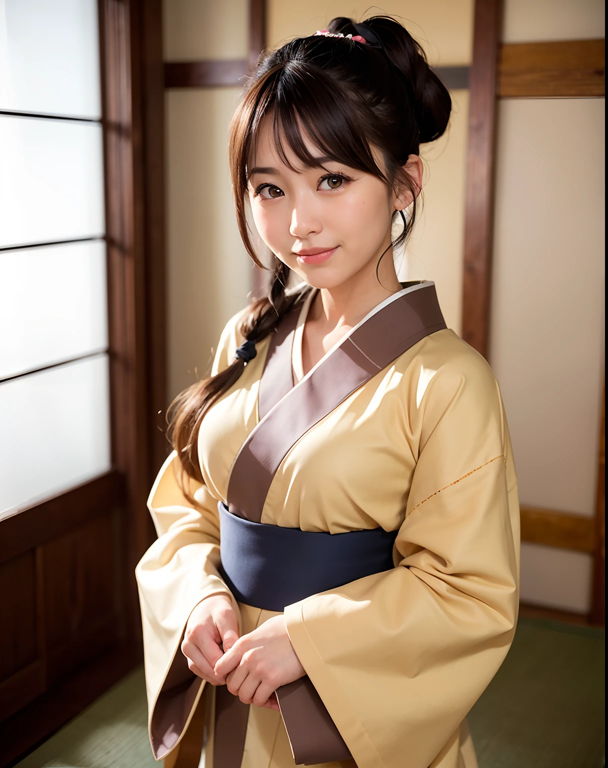 500R, japanese school girl with a very big breast in kimono in school, seductivesmile, very beautiful girl, realistic skin texture, armature, best quality, ultra high res, (photorealistic:1.4),, high resolution, detailed, raw photo, sharp re, by lee jeffries nikon d850 film stock photograph 4 kodak portra 400 camera f1.6 lens rich colors hyper realistic lifelike texture dramatic lighting unrealengine trending on artstation cinestill 800,high resolution,very detailed,8k uhd