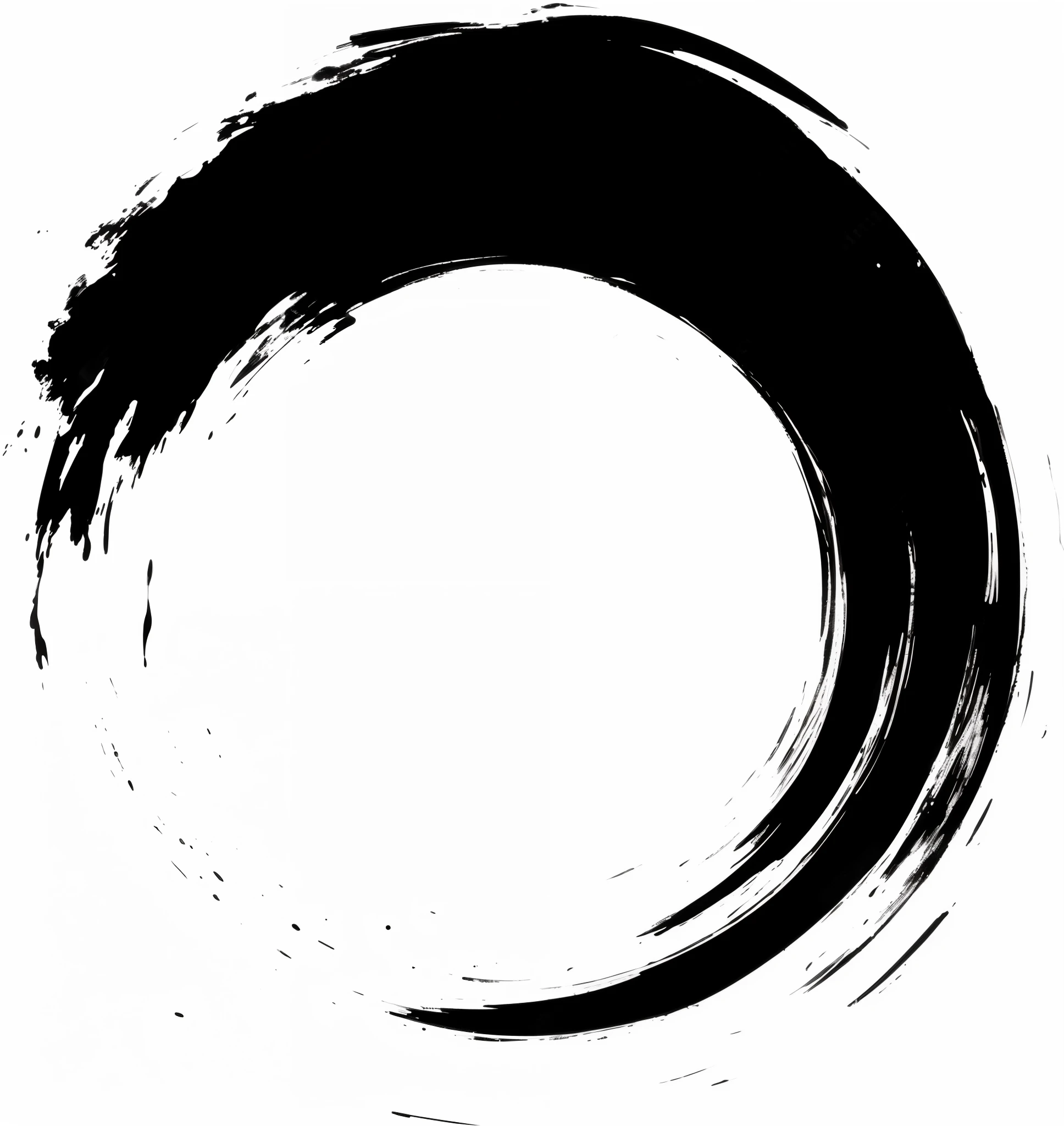 a black and white circular brush stroke on a white background, huge black circle, black circle, ( brush stroke ), ( ( brush stroke ) ), inspired by Shūbun Tenshō, inspired by Inshō Dōmoto, circle design, sumi ink style, inspired by Tōichi Katō, round background, enso, transparent background