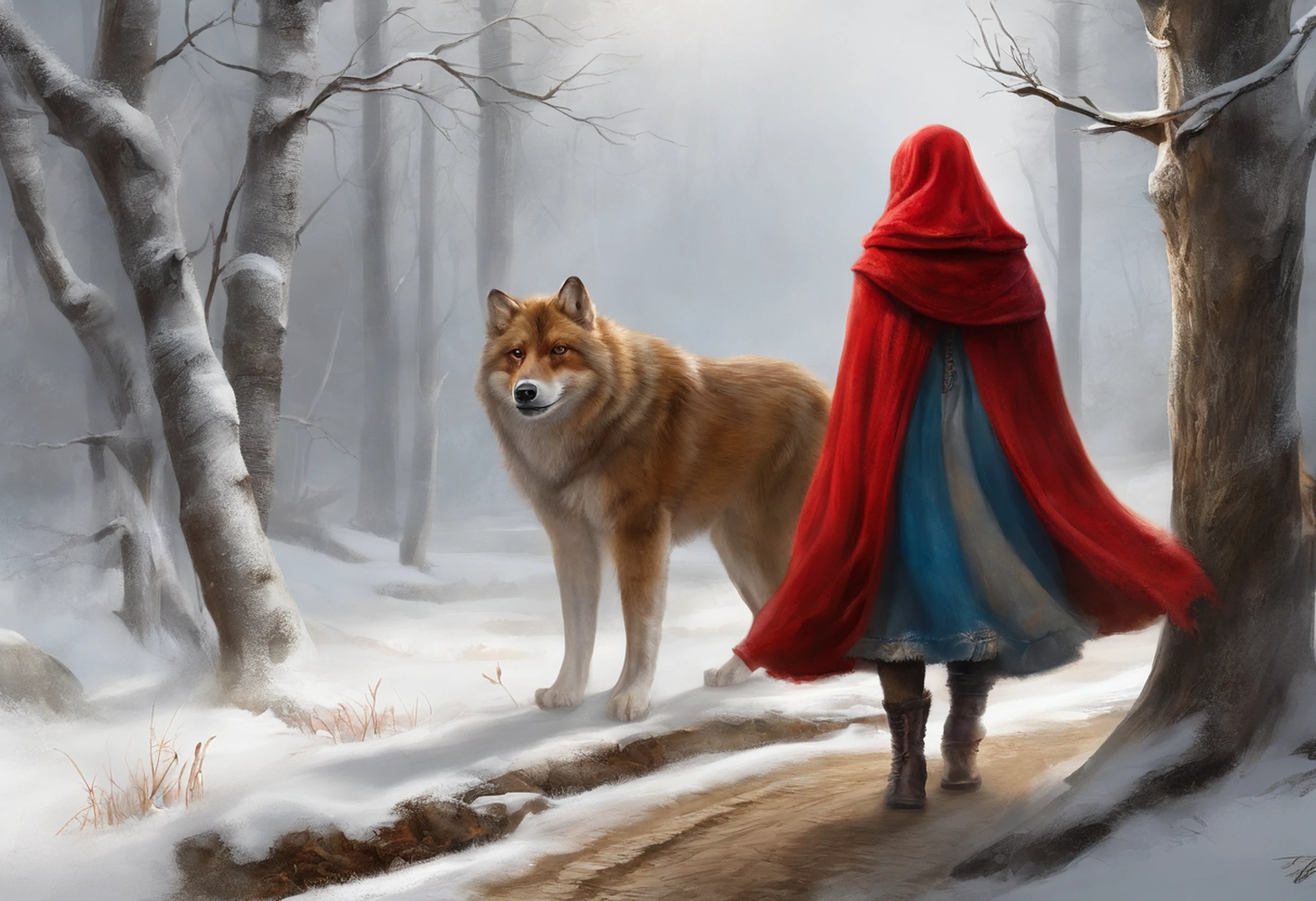 movie picture quality，Disney animation，Disney animated films，Little red riding hood，Thick clouds，in the forest on the path，red coat and hood， wicker basket，depth of fields，high light，Real light，Ray traching，oc rendered，Hyper-realistic，best qualtiy，8K，Works of masters，super-fine，Detailed pubic hair，Correct anatomy，sharp focus on eyes，Bokeh，Facial features are carefully depicted