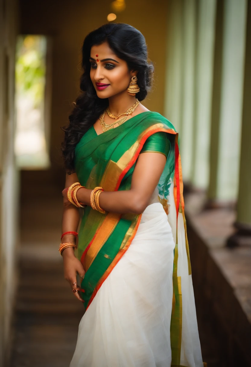 UK girl wearing kerala saree
