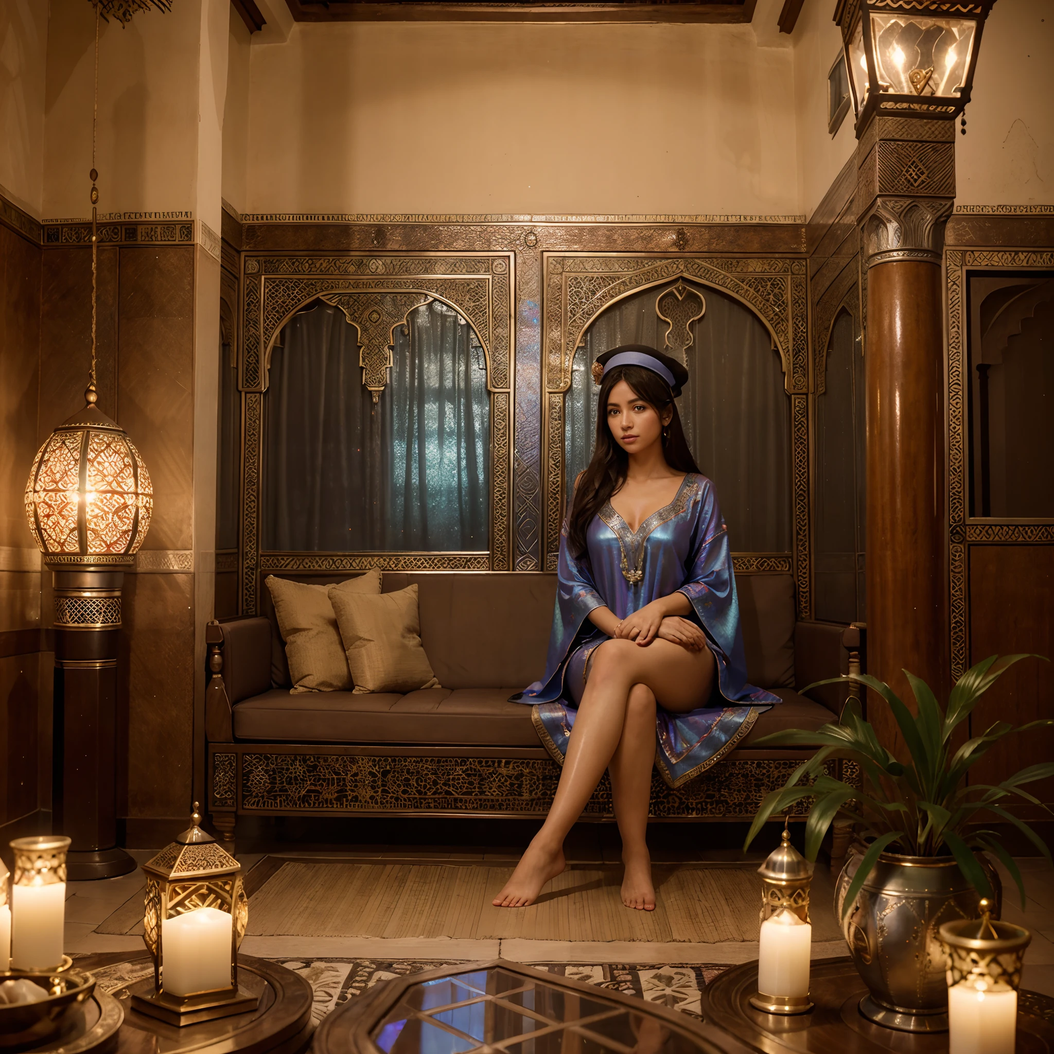 Luffy d monkey character from onepice anime wearing djellaba and caftan,fez fes hat, seating in Moroccan salon, Amazigh pillows, chandelier, masterpiece, best quality, ultra high res, RAW, ((Riad)), Marrakech, Marrakesh, Moroccan lamps, (Photoluminescence), blooming flowers, clear, Cinematic RAW photo, hyper real photo, ultrarealistic, 8k uhd, dslr, soft lighting, high quality, film grain, Fujifilm XT3, photographed on a Kodak Retina II Sanyo Xacti VPC-CA6, 50mm lens, Wide Angle, HDR, hyper-realistic, colorgraded, volumetric lighting, [volumetric fog, moist], shallow depth of field, reflections, photo, (sparkling), glistening, (iridescent), glimmering, shimmering, mystical, enchanting, glittering, Morocco, exotic, (masterpiece) (best quality) (detailed) (8k) (HDR) (wallpaper) (cinematic lighting) (sharp focus) (intricate), romantic