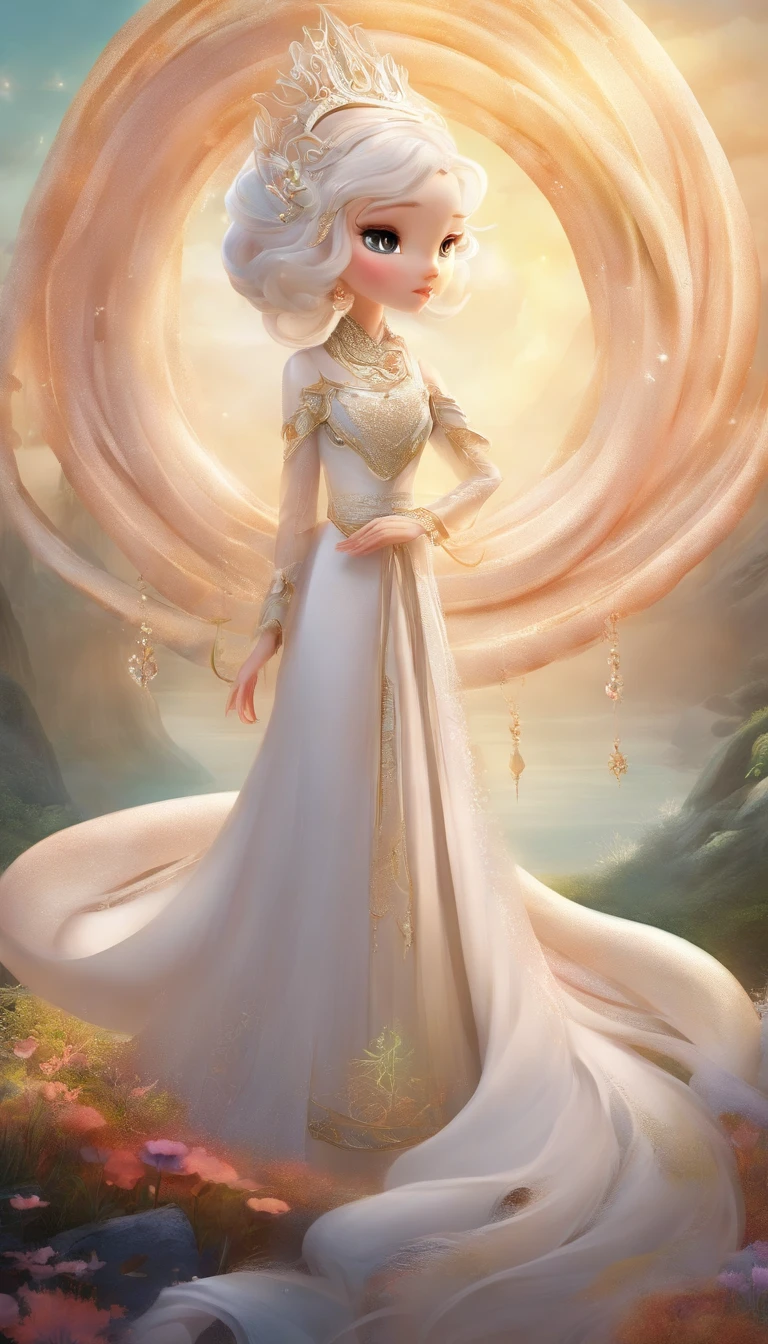 Pixar style super cute anthropomorphic white snake， Hanfu， Charming big eyes, Cute tail, standing, Surreal, Super fine, Luxurious, Graceful standing, Charming big eyes, Cute tail, standing, Surreal, Super detailed, Luxurious, elegant, complex, Gorgeous, illusory engine, Octane rendering, 8K, Frey surrealism