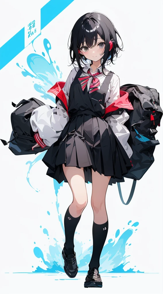 (Top quality illustrations:1.2)、(Cute little girl s:1.0)、(女の子1人:1.0)、(Short black hair:1.0)、(School Uniforms:1.0)、(full body Esbian:1.0)、(ultra-detailliert) 、17 age、If you have headphones、Jumping