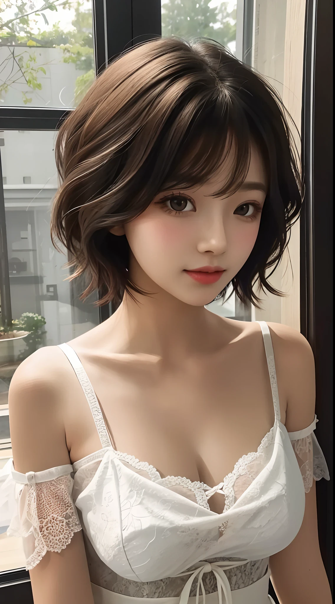 Girl, Single, Best Quality, Upper Body, Beautiful, Pretty, Radiant, Breast-Large, Short Hair